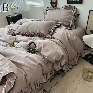Cooling Black Piping Frill Plain Duvet Cover Set  Bed Cover Cooling Touch