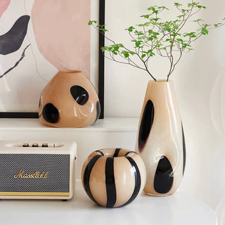 Black Dot Stripe Glass Flower Vase
