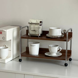 Wood x Silver Black Ball Two-Tier Display Rack Storage