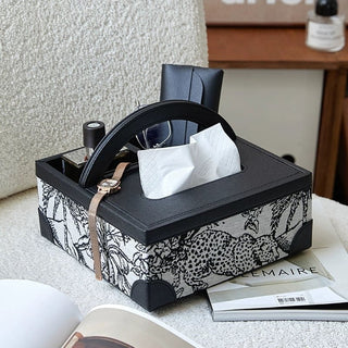 Leather Jacquard Multifunctional Tissue Case   Remote Control Storage Small Item Holder