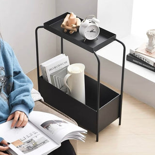 Monochrome Iron Storage Side Table  Slim