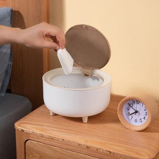 Wood-look x White Desktop Dustbin with Lid