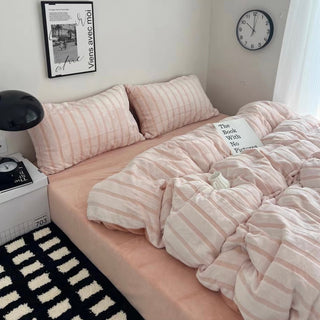 Pink Stripe Fluffy Flannel Duvet Cover Set