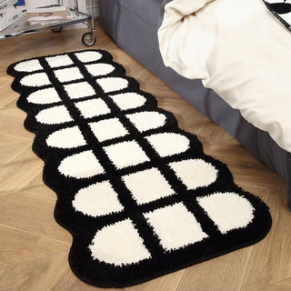 White Black Grid Long Rug Mat Absorbent 50 x 160 cm Kitchen Mat