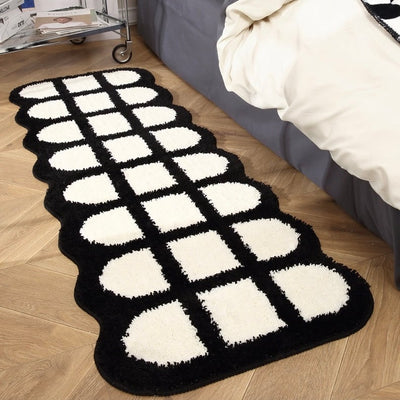White Black Grid Long Rug Mat Absorbent 50 x 160 cm Kitchen Mat