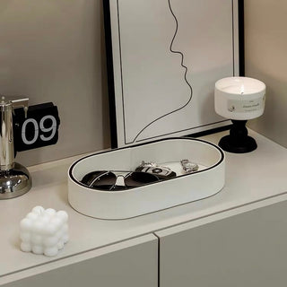 Faux Leather Oval Storage Tray White