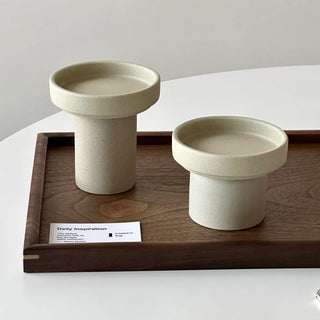 Natural Ceramic Footed Accessory Tray   Candle Holder