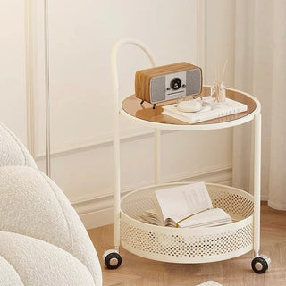 Round Basket Side Table with Casters