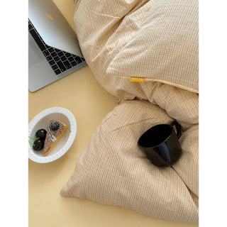 Cream Yellow Check Pattern Duvet Cover Set 2 Sizes  All Seasons