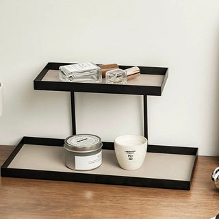 Iron Leather Rectangular Two-Tier Tray Storage Rack