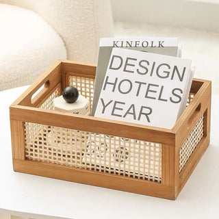 Wood Bamboo Storage Basket Set of 2 in