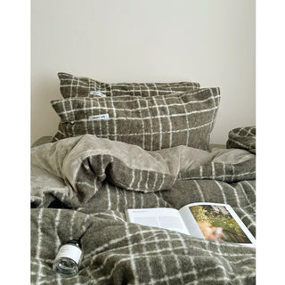 Khaki Retro Check Pattern Duvet Cover Set 2 Sizes  Winter Thick Bed Cover Bedding Cover