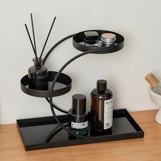 Black Frame Curved Storage Three-Tier Tray Rack