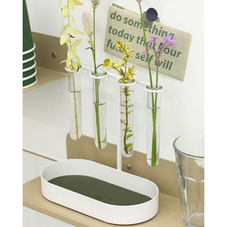 Single flower vase with test tube storage tray