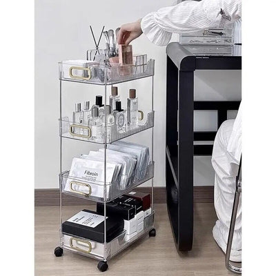 Clear Stripe Pattern Storage Rack Wagon with Casters