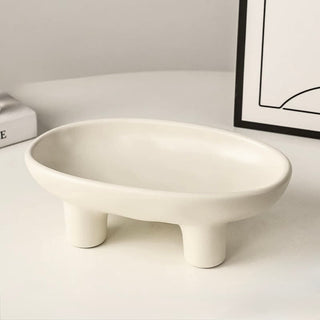 Footed Ceramic Oval Trayin  Silver Plate Accessory Tray