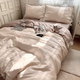 Cooling Flower Embroidery Lace Frill Duvet Cover Set   Bed Cover  Cooling Touch