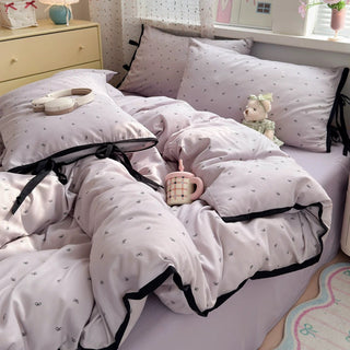 Purple Ribbon Pattern Piping Duvet Cover Set 2 Sizes  Bed Cover All Seasons Year-Round