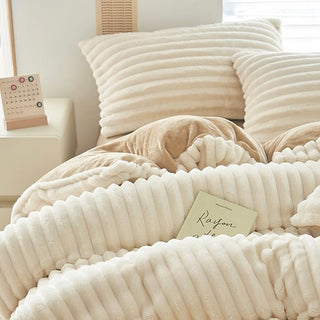 FauxFur Stripe Two-Tone Winter Duvet Cover Set 2 Sizes