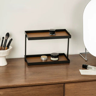 Iron Leather Rectangular Simple Two-Tier Tray  Storage Rack