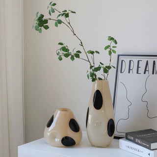 Black Dot Stripe Glass Flower Vase