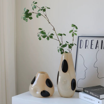 Black Dot Stripe Glass Flower Vase