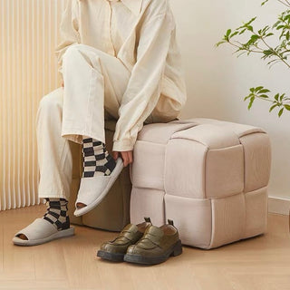 Cube-shaped woven stoolin  ottoman 38cm high