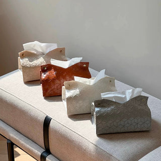 Geometric Pattern Embossed Faux Leather Tissue Case