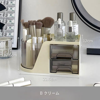 360 Degree Rotating Brush Stand with Cosmetic Storage Rack