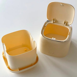 Lidded Cube Tabletop Dustbin Trash Can Cream