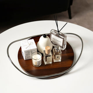Stainless steel handle wood round display tray storage