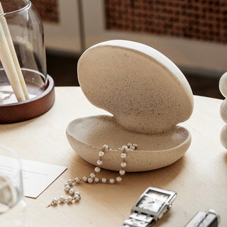 Shell motif natural ceramic accessory tray   perfect for holding small items plates or trays.