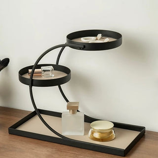 Iron Leather Black Frame Curved Storage Three-Tier Tray Rack