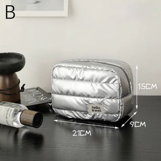Metallic Color Rectangular Cosmetic Storage Puff Pouch  Silver Travel Pouch