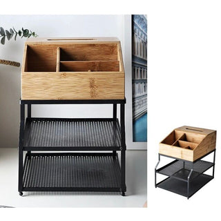 Multifunctional Bamboo x Iron Storage Rack for Tissues and Cosmetics