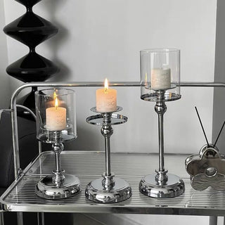 Metallic Silver Candle Holder   in 3 Sizes