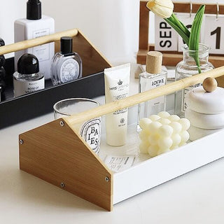 Bamboo Handle Storage Tray  House Motif