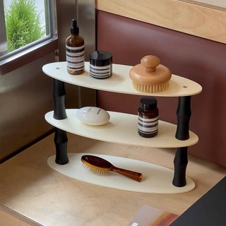 Monochrome Three-tiered storage wood display rack
