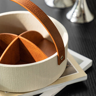 Leather Handle Round Divided Tray  Small Item Storage