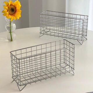 Legged Storage Rectangular Wire Basket Container Small Item Storage Silver