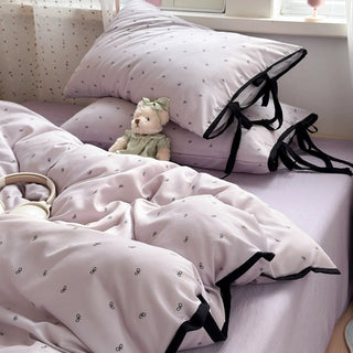 Purple Ribbon Pattern Piping Duvet Cover Set 2 Sizes  Bed Cover All Seasons Year-Round