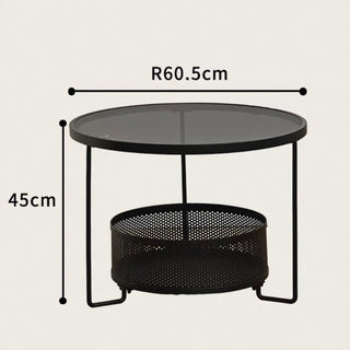 Iron Glass Round Side Table  Low Table with Storage