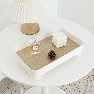 Wood grain print rectangular accessory trayin  small item holder.