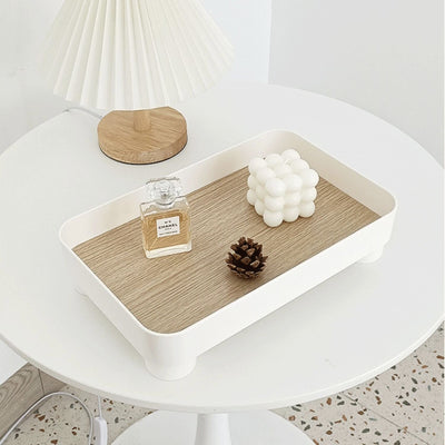 Wood grain print rectangular accessory trayin  small item holder.