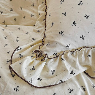 Mini Ribbon Pattern Frill Washed Cotton Duvet Cover Set