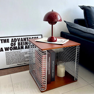 Wood x Stainless Steel Silver Storage Rack Side Table  Magazine Rack Wire Cube