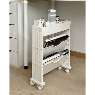 12cm Wide Slim File Wagon with Casters Desk Storage Magazine Rack Multifunctional White