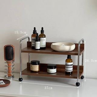 Wood x Silver Black Ball Two-Tier Display Rack Storage