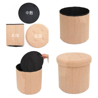 Foldable Boucle Round Storage Stool   in   Ottoman Stool Storage Storage Box