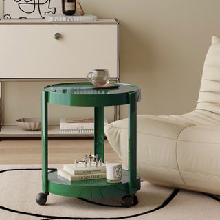 Two-tiered round side table with castersin .